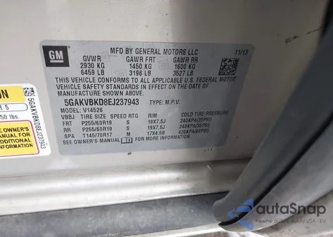 2014 Buick Enclave Leather z USA, uszkodzony, nr VIN 5GAKVBKD8EJ237943